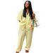 Women's Clothing Striped Loose Top Plus Size High Waisted Trousers Casual Fashion New Short Sleeved Set_ecoleips.com