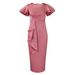 Women's Clothing Fashion Temperament Elegant Ruffled Solid Color Hip Wrapped African Dress_ecoleips.com
