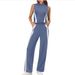 Women's Cotton Polyester Two-Piece Suit Summer Travel Casual Fashion Turtleneck Top Wide Leg Pants Mid Waist Full Length_ecoleips.com