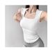 Women's Clothing New Sleeveless Vest Slim Back Paper Thin Shoulder Cut Slim Fitting Square Neck T Shirt Versatile Top With Chest Pad For Women_ecoleips.com