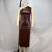 "Sexy PU Leather Bodycon Dress For Women - Tight Fitting Nightclub Party Dress With Oblique Shoulder & Chest Wrap Design, Dark Brown"_ecoleips.com