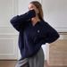 Women's Clothing Knitted Early Autumn Lazy Lapel Top Korean-Inspired Cable Knit Sweater Women's Casual Fall Top With Peter Pan Collar – Navy Blue_ecoleips.com