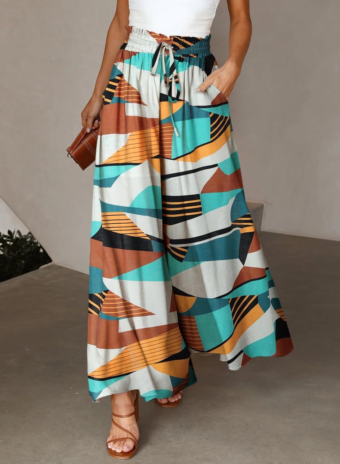 Breathable Printed Wide-Leg Pants For Women – Lightweight Polyester With Stretch (Floral/Tropical Patterns)_ecoleips.com
