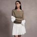WG150 AliExpre Foreign Trade Women' Autumn New Fahion Color-blocking Round-neck Flared Long-leeve Ruffle Hort_ecoleips.com