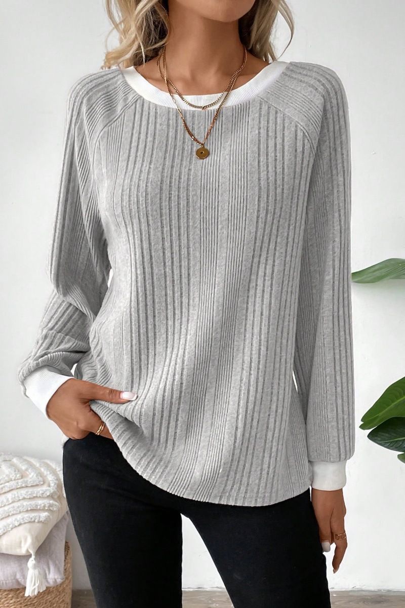 Women's Clothing Long Sleeved Ribbed Knit Sweater Solid Color Fall Winter New_ecoleips.com