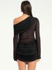 Mozision Mesh One-shoulder Long Sleeve Sexy Mini Dress Women Fashion Elegant Skew Collar Backless Ruched Club Party Dress Female_ecoleips.com