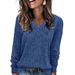 Women's Long Sleeve V-Neck Ribbed T-Shirt - Soft Polyester Blend Casual Top For Autumn & Winter - Loose Fit Comfortable Daily Wear_ecoleips.com