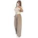 Women's Clothing Contrast Color Round Neck Short Sleeve Fashion Casual Solid Color Wide Leg Pants Suit_ecoleips.com