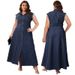 K Large Size Women's Button Up Cardigan Denim Long Dress_ecoleips.com