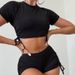 Women's Clothing Solid Color Conservative Short Sleeved Lace Up Split Swimsuit Women's Beach Bikini Two Piece Swimsuit_ecoleips.com