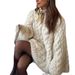 Diyun European And American Casual Vacation Woolen Long Sleeve Coat Sweater Women's Fashion 2025 Autumn_ecoleips.com