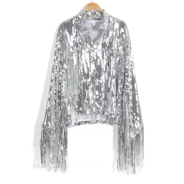 Women's Clothing Sequined Tassel Cardigan Top Jacket Party Annual Meeting Performance Dress_ecoleips.com