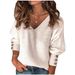 Women's Solid Color Long Sleeve V-Neck Knitwear Sweater Casual American Style Autumn Winter Pullover Clothing_ecoleips.com