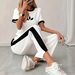 Women's Clothing Casual Geometric Print Short Sleeve T-Shirt And Sweatpants Set Short Sleeve T-Shirt Top And Sweatpants Bottom Matching Outfit Set_ecoleips.com