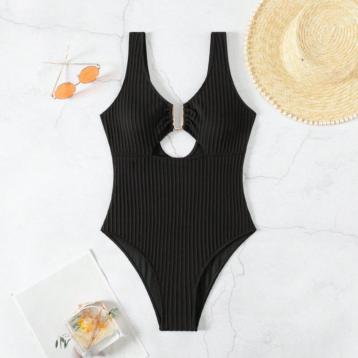Women's Conservative Swimsuit - Solid Color High-Waisted Bikini Set With Belly Cover (European & American Summer Beach & Hot Spring Swimwear)_ecoleips.com