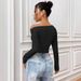 New 2025 Women's Off-Shoulder Top European American Style Solid Color Long Sleeve Slim Fit Summer Fashionable Hot Girl Wholesale_ecoleips.com