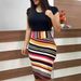 Cross-border Wish New 2025 Autumn European And American Color-Block Floral Bodycon Dress Plus Size Women's_ecoleips.com