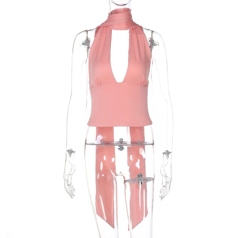 Summer Halter Neck Women's Top Spaghetti Strap Backless Hollow Design Low Cut New Arrival 2025_ecoleips.com