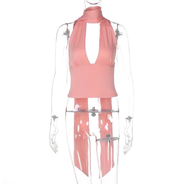 Summer Halter Neck Women's Top Spaghetti Strap Backless Hollow Design Low Cut New Arrival 2025_ecoleips.com
