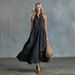 Women Summer French Style Linen Sleeveless Halter Dress Loose Fit A Line Casual Dress For Women Fashion Daily Wear_ecoleips.com