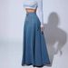 K Single-row Button-up Denim Skirt For Women, Trendy A-line Maxi Skirt_ecoleips.com