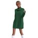 Women's Clothing Autumn And Winter New Solid Color Loose High Collar Knitted Sweater Dress_ecoleips.com