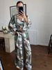 Women's Boho Chic Linen-Blend Outfit: Flowy Printed Top With Elastic Waist & Wide-Leg Pants_ecoleips.com