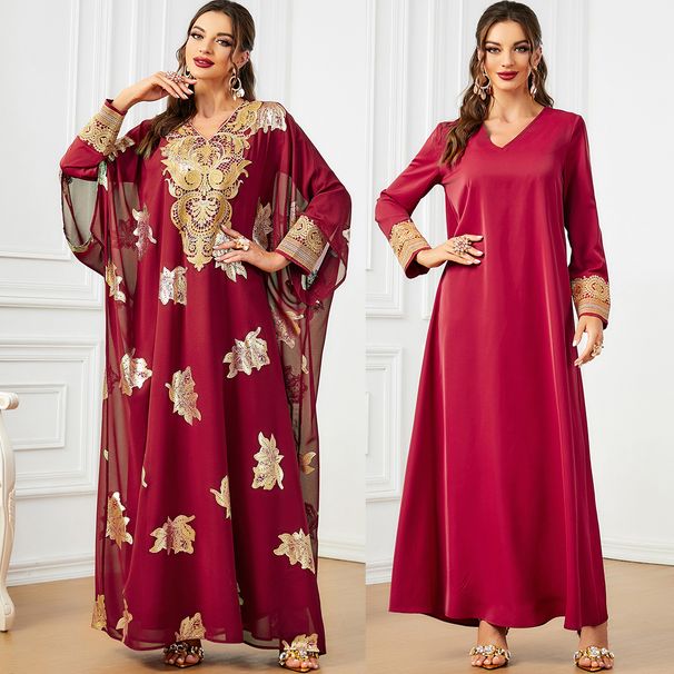 Women’s Clothing new Muslim robe hot stamping Arab women's loose two piece dress_ecoleips.com