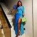 Women's Elegant Bodycon Dress European American Style Waist Cinching round Neck Printed Long Sleeves Slit Trendy Clothing_ecoleips.com