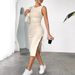 2025 Spring New Sleeveless Vest Ruched High Slit Drawstring Long Slim Fit Bodycon Dress Summer_ecoleips.com