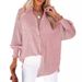 European And American Cross-border Striped Long-sleeve Loose Casual Women's New Pocket Shirt Top_ecoleips.com