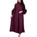 Women's Clothing Modest Abaya Dress Elegant Long Dress With Pleated Lantern Sleeves Stand Collar Loose A-Line Silhouette Solid Color Muslim Dress_ecoleips.com
