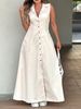 Women's Clothing Casual Elegant Sleeveless Long Dress Shirt Front Button Single Breasted Slim Fit_ecoleips.com