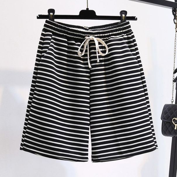 Black And White Striped Shorts Women's Summer New Five Point Wide Leg Pants Casual Running Sports Hot Pants Ins Slim_ecoleips.com