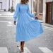 2024 Autumn/Winter New Women's Bohemian Style Round Neck Lantern Long Sleeve Casual Dress_ecoleips.com