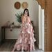 Women Fashion Sexy Deep V Neck Spaghetti Strap Multi Layer Printed Elegant Party Dress Casual Summer Vacation Beach Dress_ecoleips.com