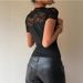 Women's Mesh Lace T Shirt, Y2K Slim Fit Elegant Short Sleeve Top, Women's Clothing_ecoleips.com
