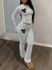 Women's Clothing Love Print Suit Long Sleeved Round Neck T Shirt Trousers Suit_ecoleips.com
