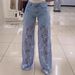 Women's Clothing Summer Wide Leg Pants Trousers Lace Stitching Jeans_ecoleips.com