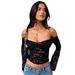 Autumn Cross Border European And American Women's Clothing New Fashion Sexy Hot Girl Slim Lace One Line Long Sleeved Short Top_ecoleips.com