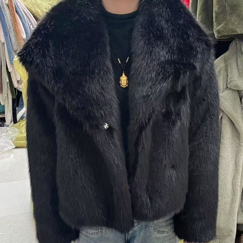 Trendy Faux Fox Fur Coat For Women – Oversized Lapel Winter Jacket In Black/Taupe/Coffee (S-XXL) | Streetwear Chic & Vegan-Friendly_ecoleips.com