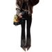 Women's High-Waisted Flared Jeans Black Rhinestone Embroidery Slimming Stylish Spring New Arrival Denim_ecoleips.com