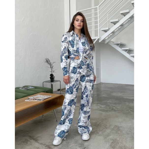 Women's Fashionable Print Oversized Loose Top With High Waist And Wide Leg Pants-Casual Wholesale Set_ecoleips.com