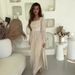 Women's Clothing French retro square neck elegant long sleeved pleated dress_ecoleips.com