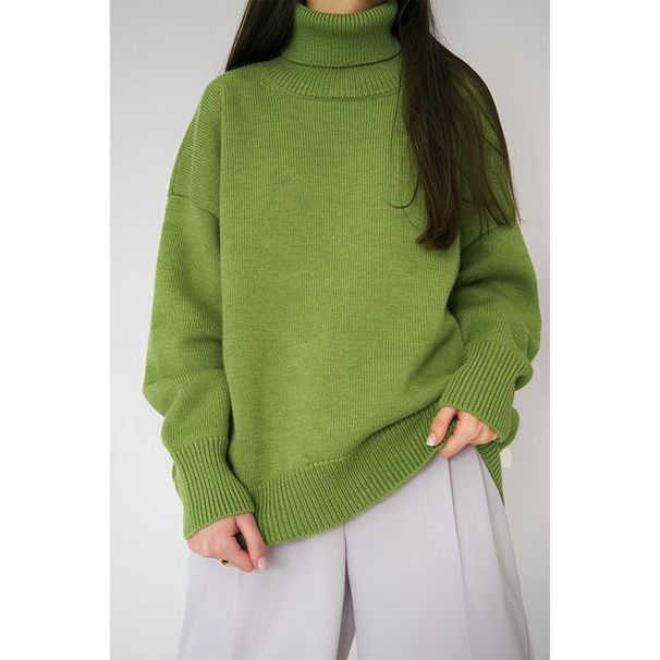 Women's Clothing Oversized High Neck Sweater - Women's Loose Fit Knit Pullover (Viscose-Spandex Blend, Classic Solid Colors)_ecoleips.com