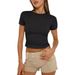 Summer Slim Fit Women's T-Shirt European American Style Pullover High Grade Milk Silk round Neck Hot Girl Outer Wear Fashion Top_ecoleips.com