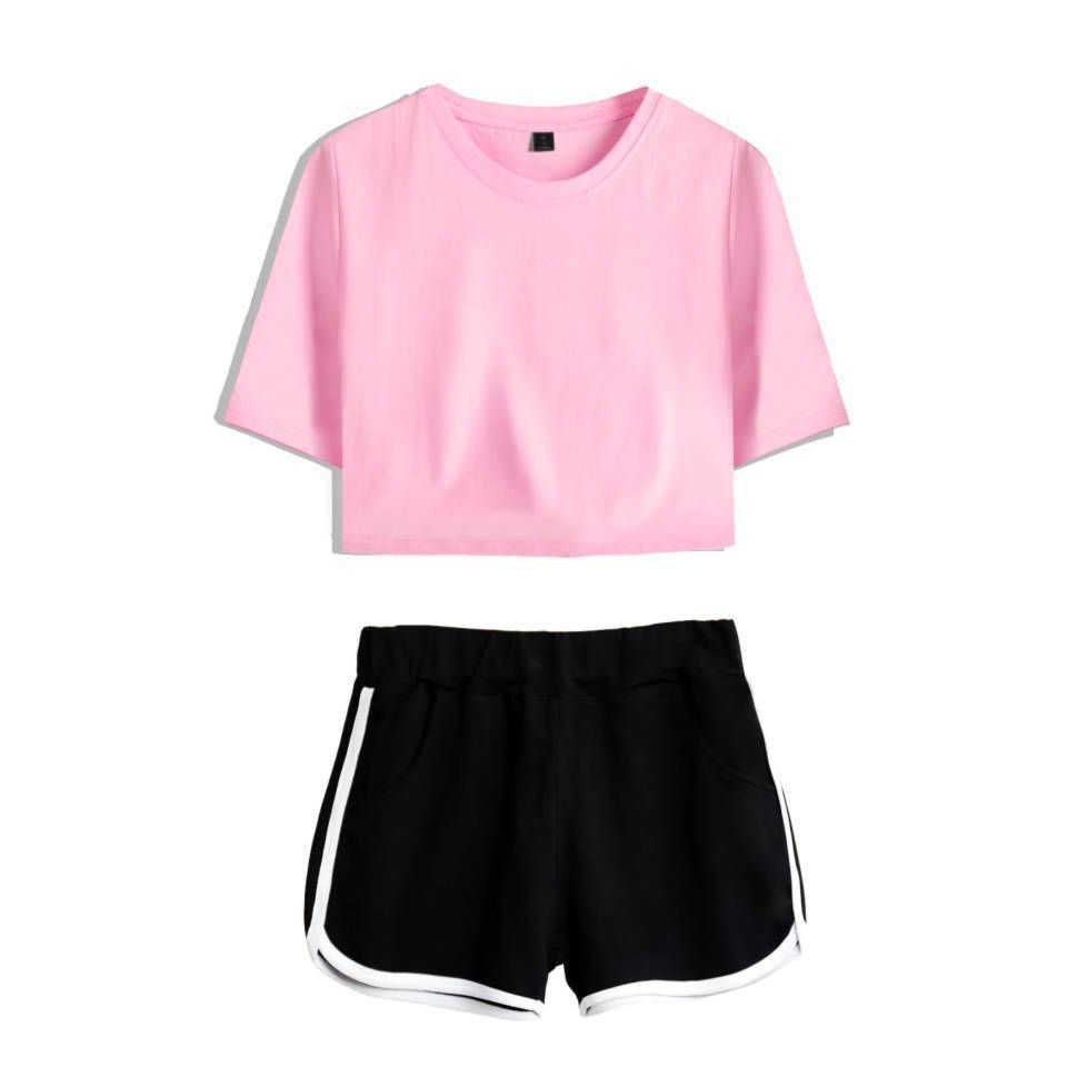 Women's Clothing Summer Dance Costume Set Navel Exposed Short Sleeved T Shirt Solid Color Shorts Set_ecoleips.com
