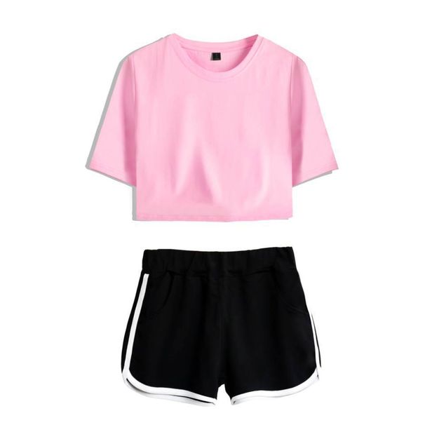 Women's Clothing Summer Dance Costume Set Navel Exposed Short Sleeved T Shirt Solid Color Shorts Set_ecoleips.com