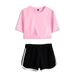 Women's Clothing Summer Dance Costume Set Navel Exposed Short Sleeved T Shirt Solid Color Shorts Set_ecoleips.com