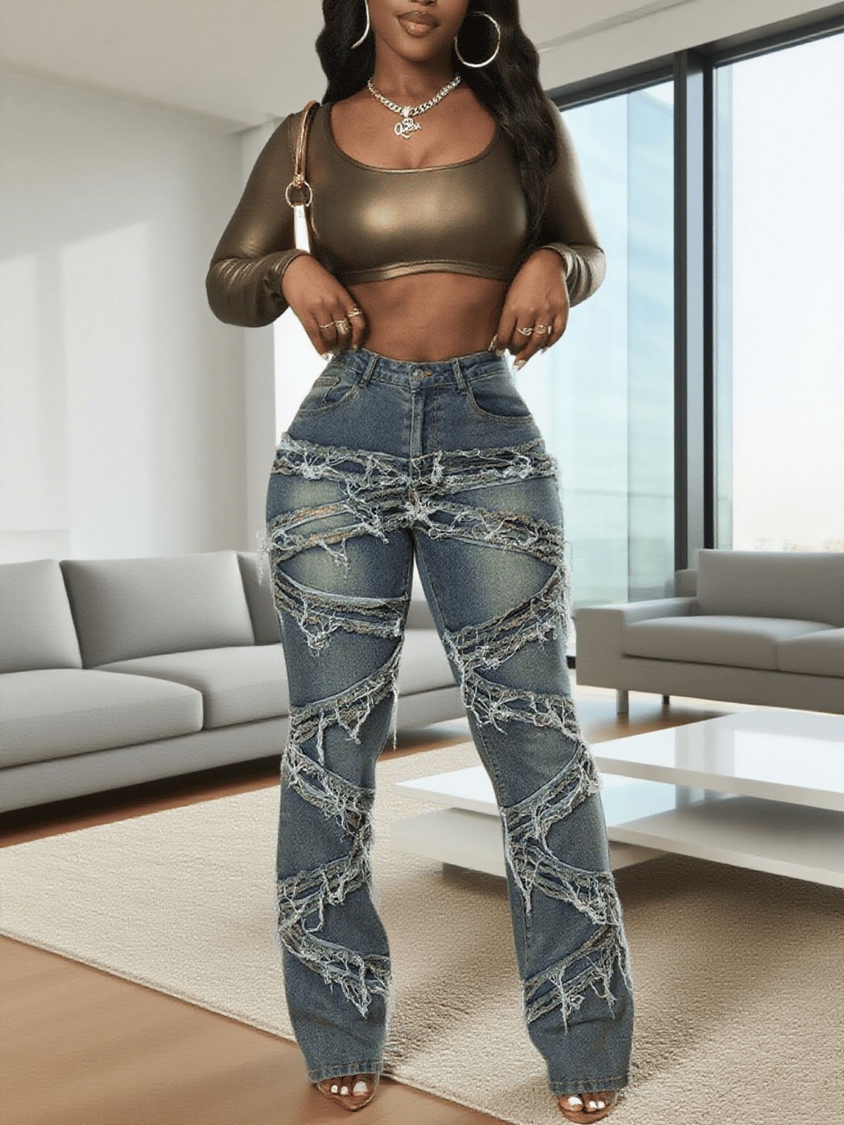 High Waisted Women's Jeans European American Style Trendy Wrap Design Slimming Flared Pants Street Style Cool_ecoleips.com